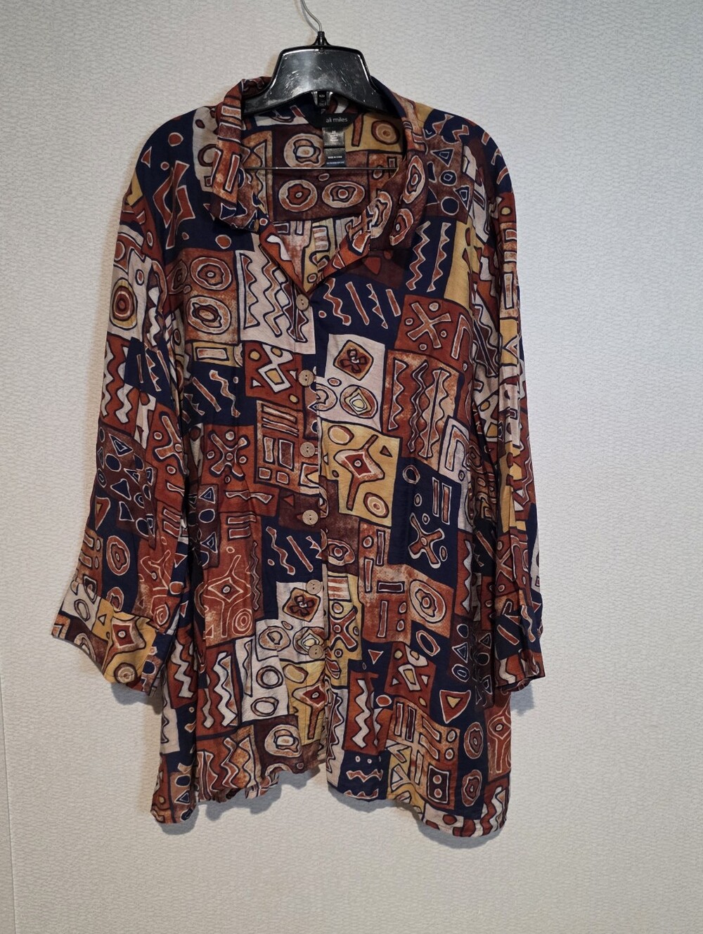 Ali Miles Womens Abstract Print Button Down Shirt Size 2X